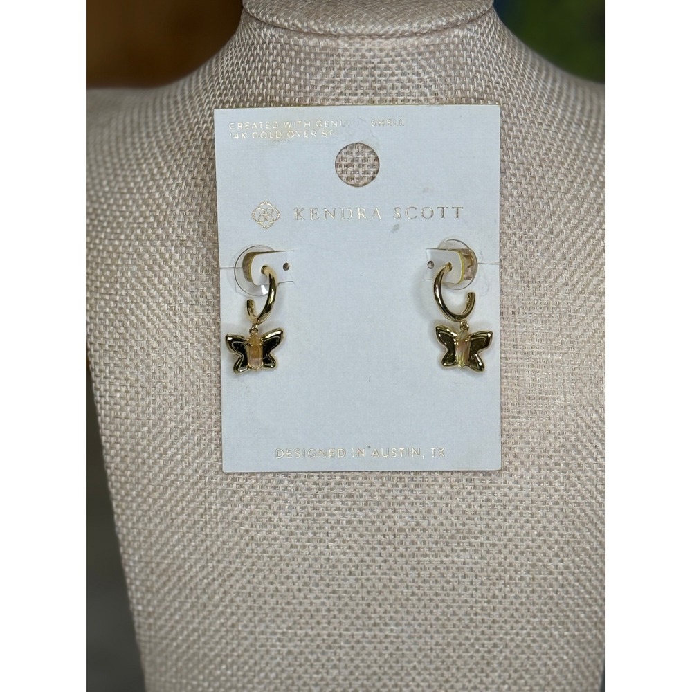 Kendra Scott Womens Butterfly Hoop Earrings‎ Gold Shell Cottagecore Whimsical OS